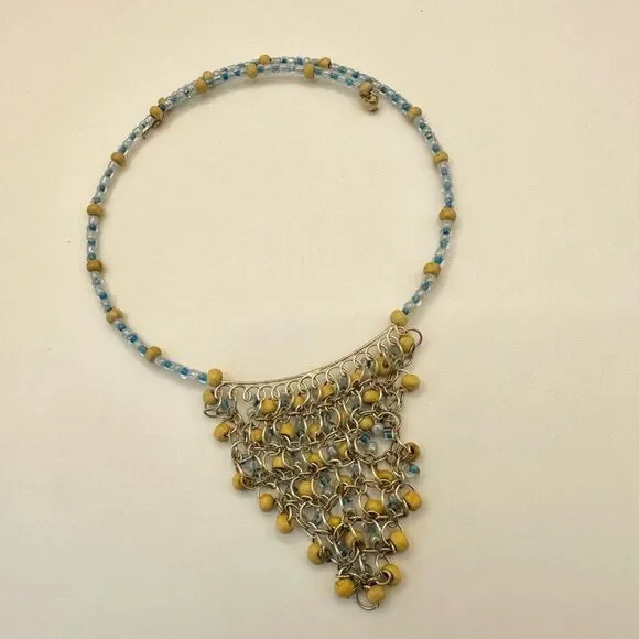 Blue and tan beaded choker necklace - Picture 4 of 7